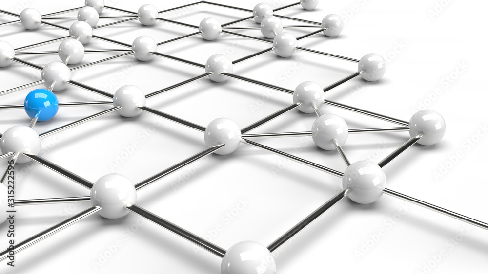The Abstract design connection design Blue and white sphere network structure 3d rendering. The Abstract design connection design Blue and white sphere network structure 3d rendering.