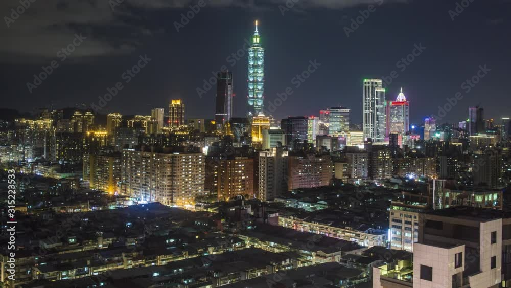 Taiwan, Taipei, City skyline and Taipei 101 building - time lapse Taiwan, Taipei, City skyline and Taipei 101 building - time lapse