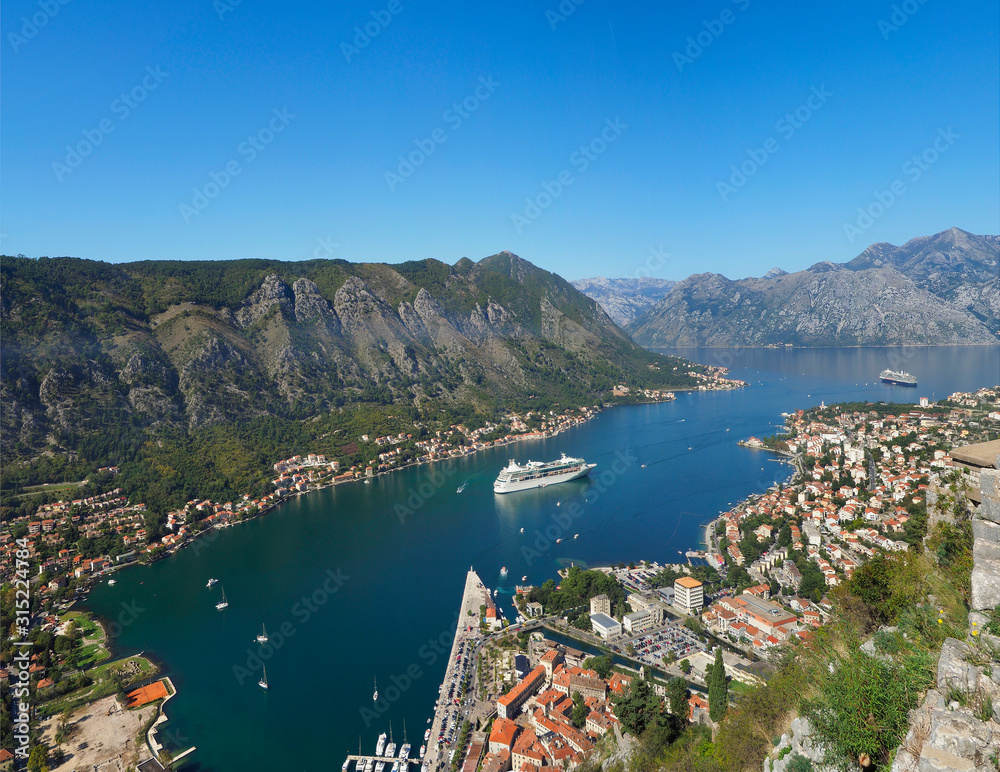 Aerial View of Kotor, Montenegro from the Mountain Fortess High Above the City