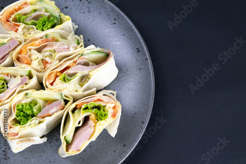 Healthy food on old wooden background. Concept of proper nutrition. Top view photo