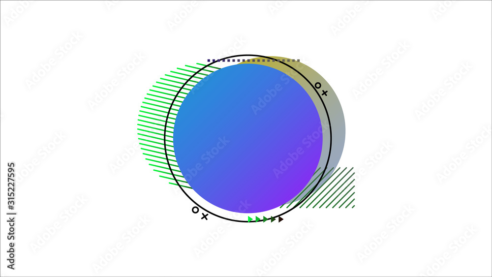 Set of abstract round liquid gradient blue shape. Fluid banner design with dots, lines and texturing graphics. Isolated dynamical art form