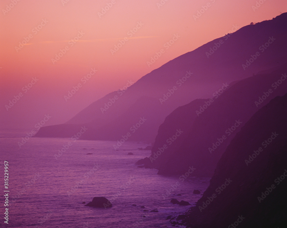 Purple sunset along Pacific Coast Highway, California