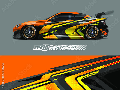 Car wrap design vector. Graphic abstract stripe racing background designs for wrap cargo van, race car, pickup truck, adventure vehicle. Eps 10