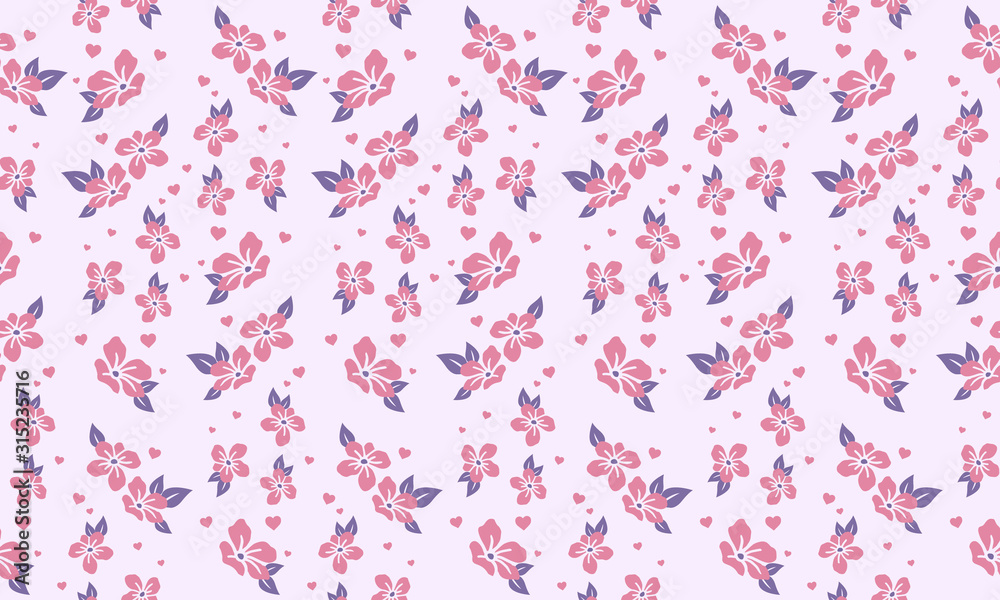 Seamless pink flower pattern background for valentine, with leaf and flower decor.
