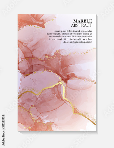Alcohol ink  vector art, Watercolor liquid flow red rust gold splashes. Abstract acrylic brochure, business card template? poster? advertising design. Modern art