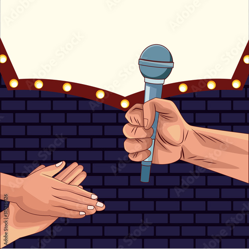 hand with microphone applause billboard stand up comedy show