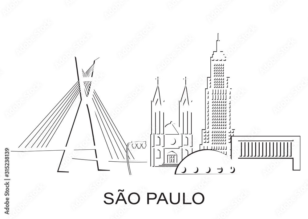 Sao Paulo, Brazil. City landmarks vector. Stylized minimal illustration.