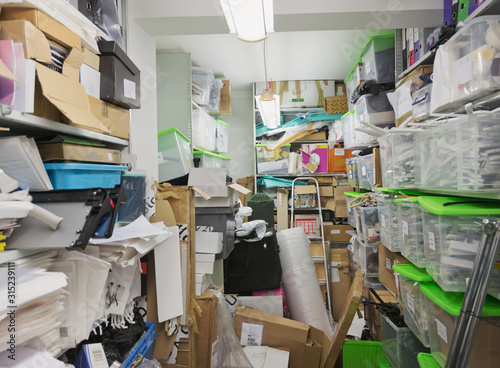 Messy office storage closet