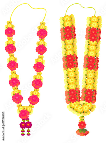 Indian flower garland mala for wedding ceremony. Traditional decoration for couple