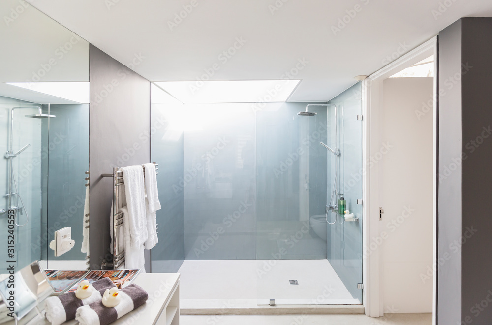Modern luxury home showcase interior bathroom with shower Stock Photo ...