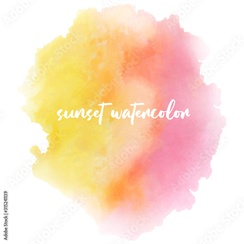 Abstract isolated colorful Pink-yellow vector watercolor stain design template on white background. . Watercolor Paint vector texture. Design element For card, banner.