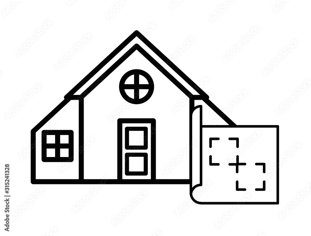 house front facade with paper map and pin location