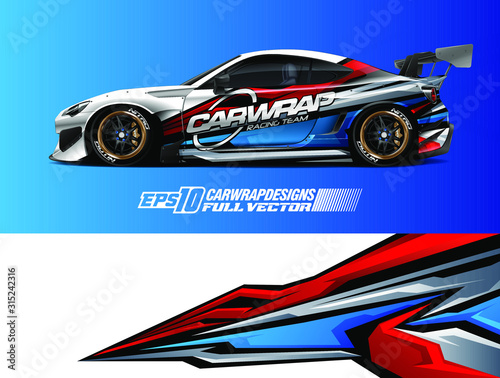 Car wrap design vector. Graphic abstract stripe racing background designs for wrap cargo van, race car, pickup truck, adventure vehicle. Eps 10