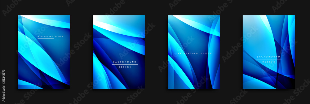 Wave covers set with fluid gradients. Dynamic trendy abstract background with flowing wavy lines. Vector Illustration - obrazy, fototapety, plakaty 