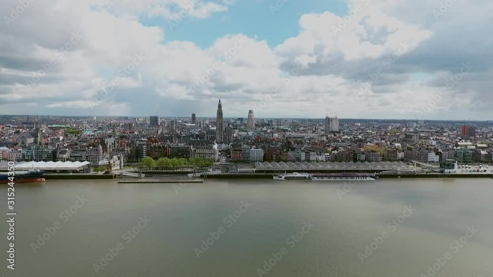 Aerial Drone Shot of Antwerp Belgium City Skyline in Germany Aerial Drone Shot of Antwerp Belgium City Skyline in Germany