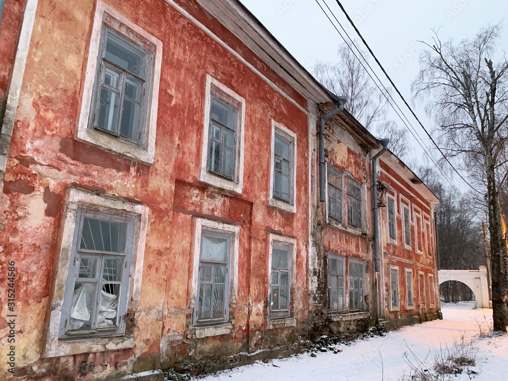 Ostashkov, Russia, January, 06.2020. Old house 31 along the street Volodarsky in city Ostashkov. Russia, Tver region