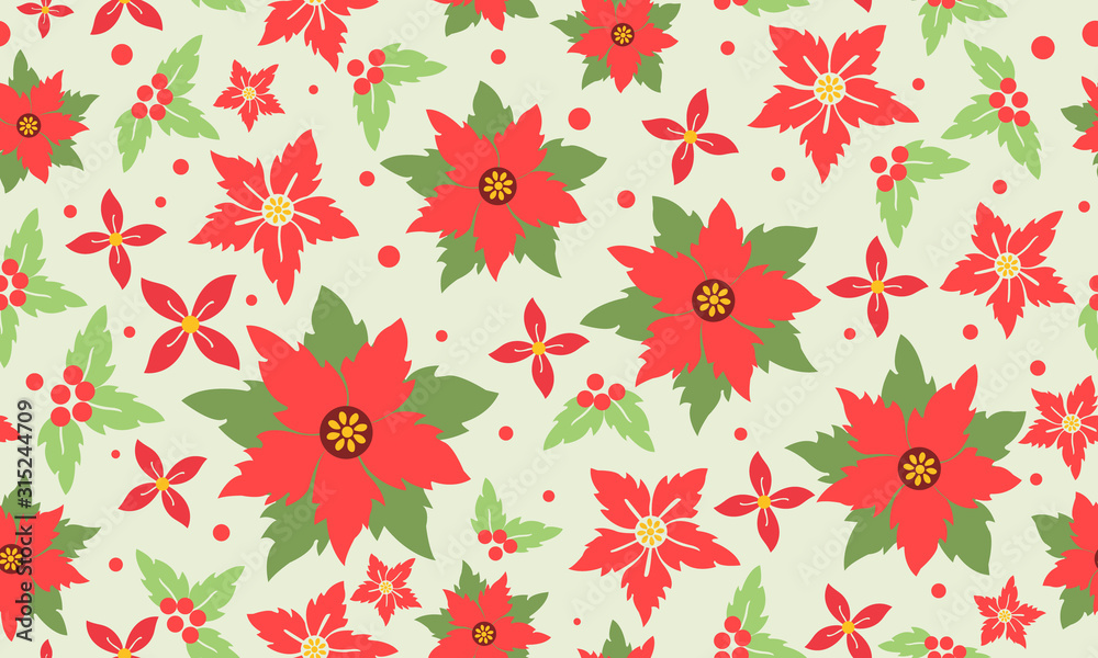 Abstract flower pattern background for Merry Christmas, with simple of leaf and flower drawing.