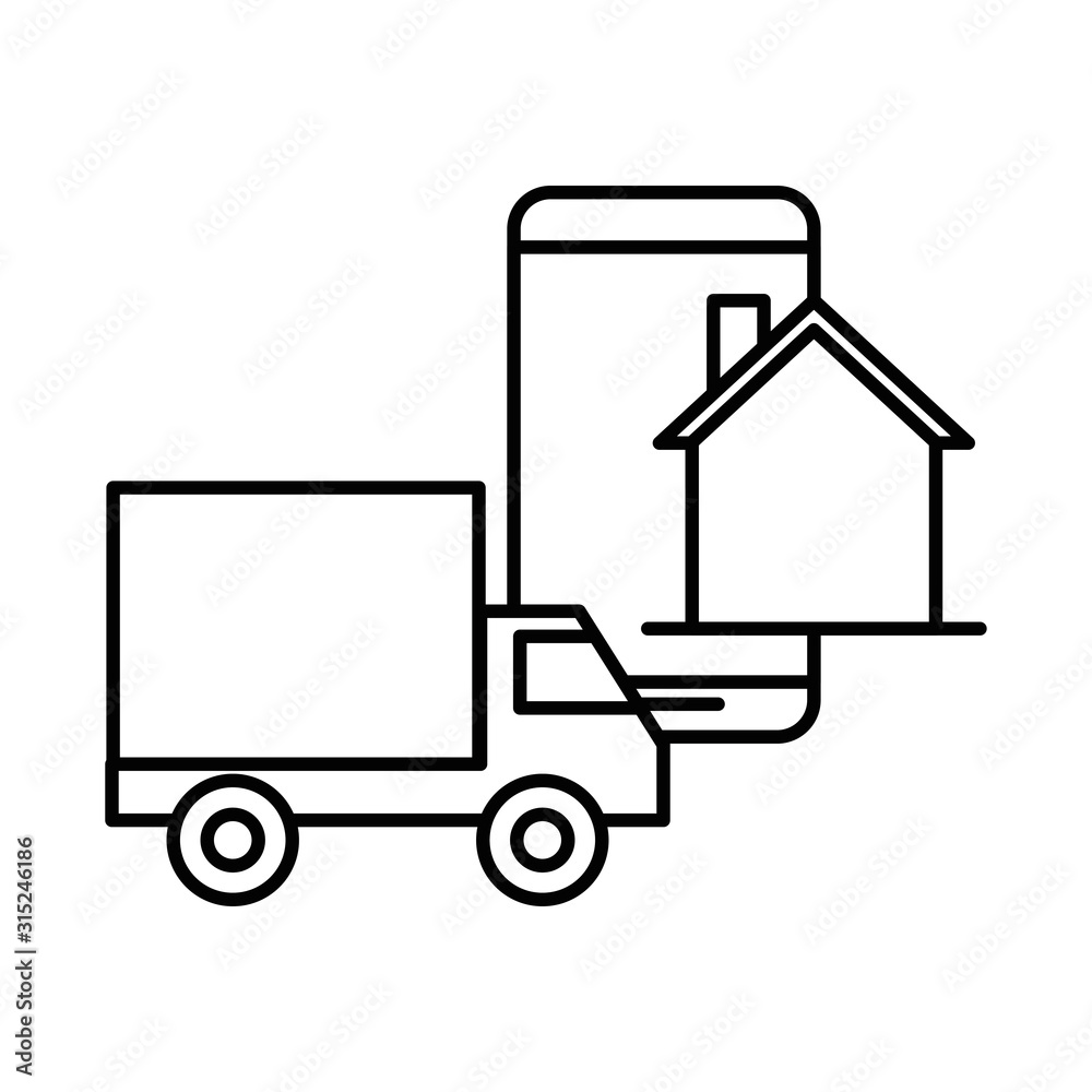 delivery service truck with smartphone