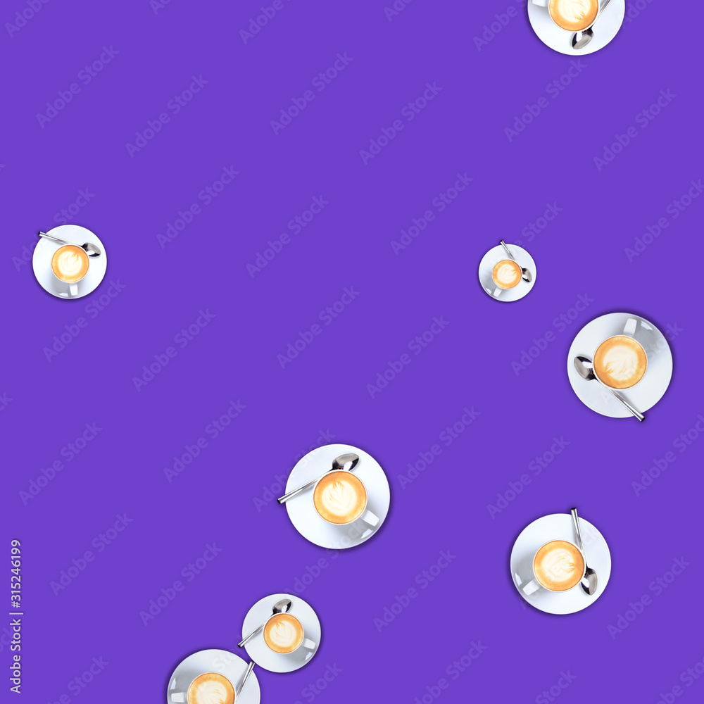 Coffee cup random pattern on solid violet background. Modern futuristic design Coffee cup random pattern on solid violet background. Modern futuristic design