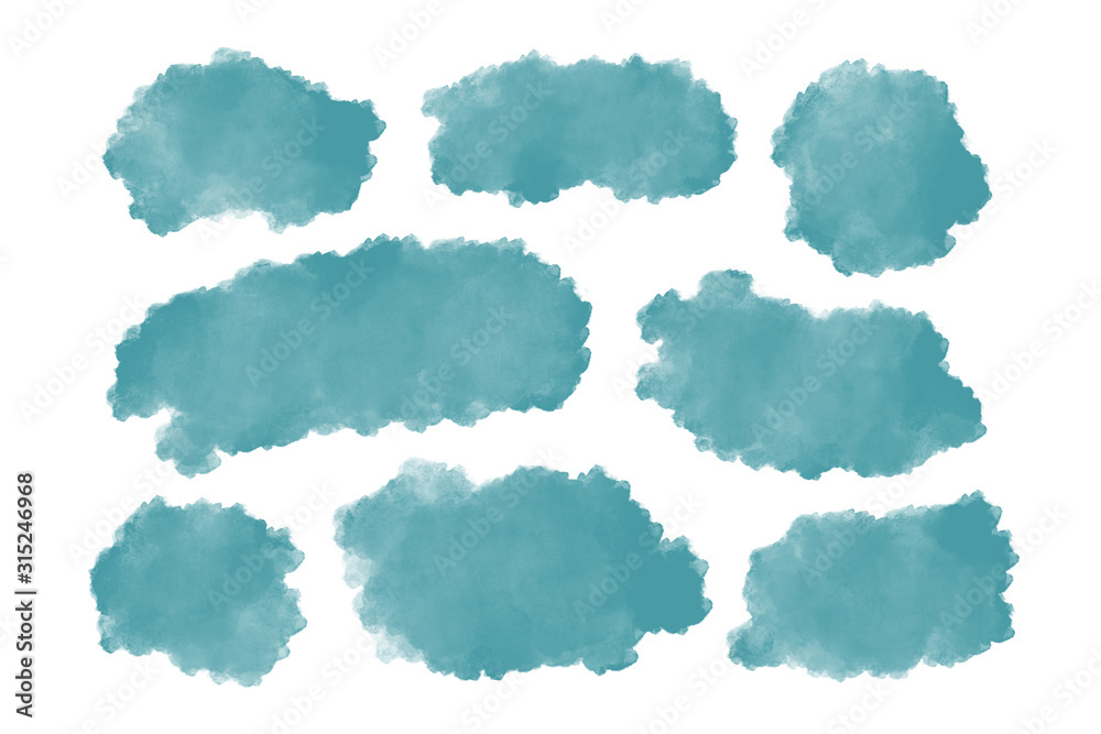 Set of blue watercolor brush stroke isolated on white background.