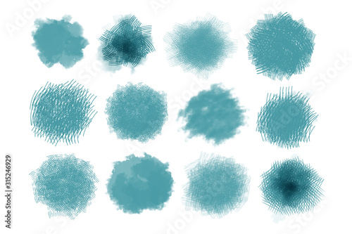 Set of blue watercolor brush stroke isolated on white background.