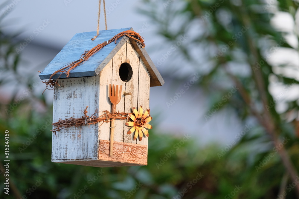 A bird house decorated in a garden makes our backyard beautiful. And there are birds creating a fresh atmosphere in the backyard. A bird house decorated in a garden makes our backyard beautiful. And there are birds creating a fresh atmosphere in the backyard.