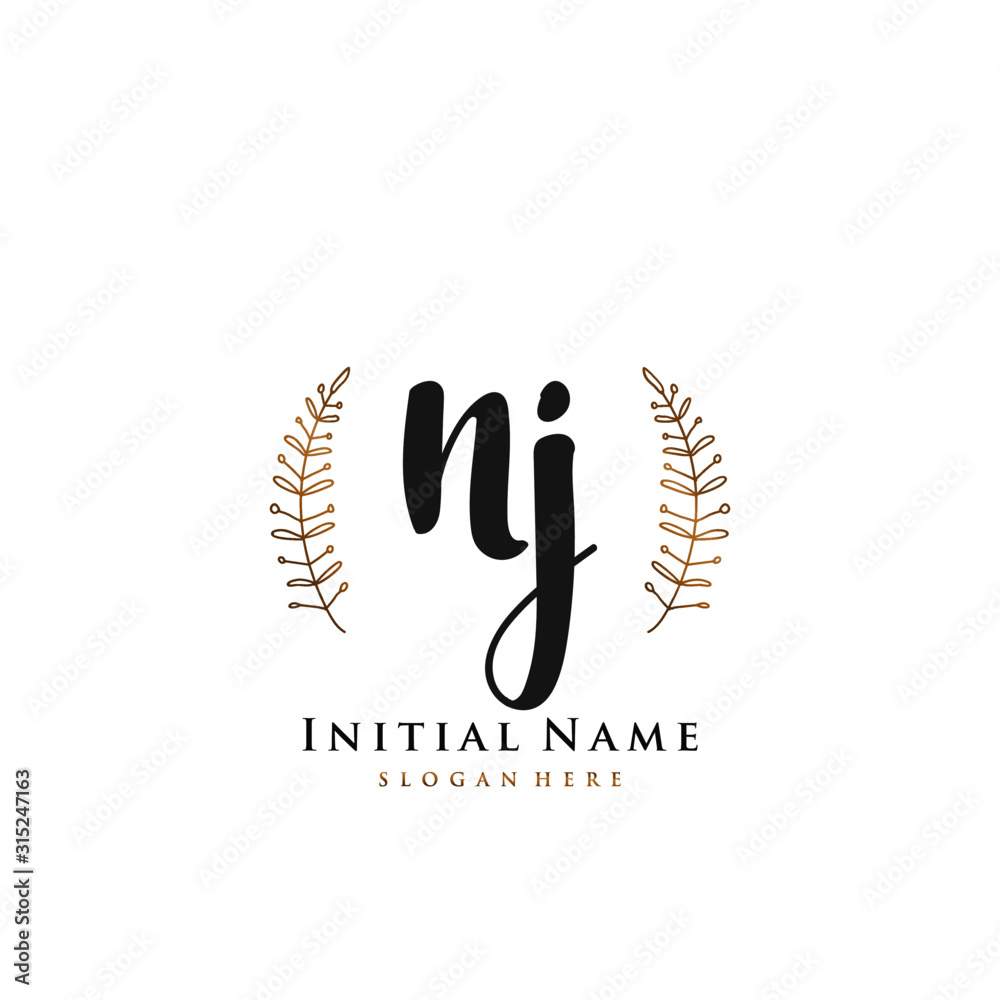 NJ  Initial handwriting logo vector