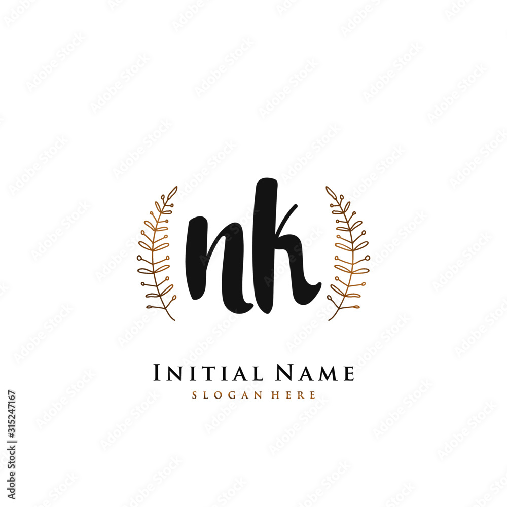 NK  Initial handwriting logo vector