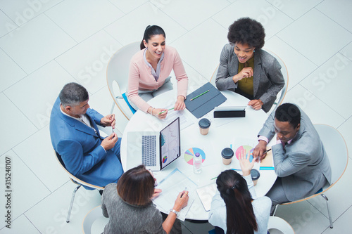 High angle view business people meeting at round table