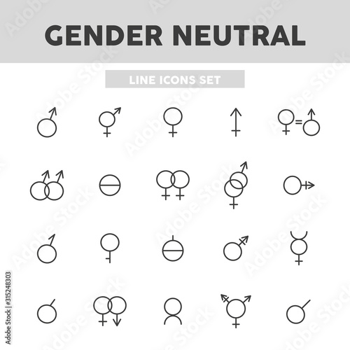 Gender neutral simple set line icons. Vector illustration symbol elements for web design..