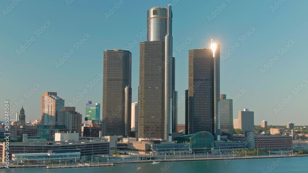 Aerial: GM Renaissance Center & Downtown Detroit, Michigan, USA. 18 September 2019 Aerial: GM Renaissance Center & Downtown Detroit, Michigan, USA. 18 September 2019