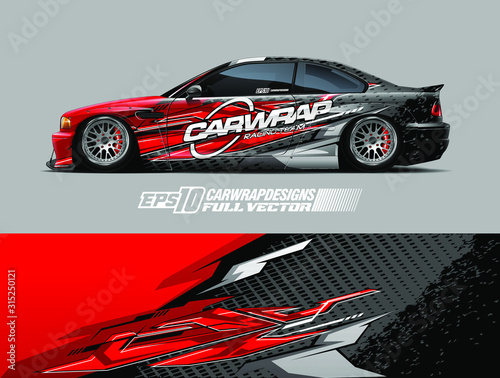 Car wrap design vector. Graphic abstract stripe racing background designs for wrap cargo van  race car  pickup truck  adventure vehicle. Eps 10