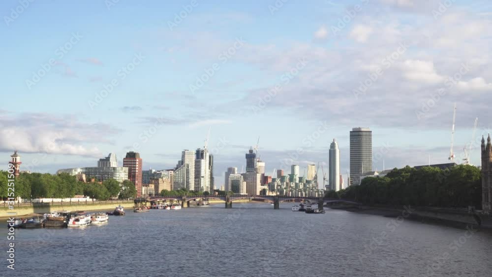 Buildings and flats in London, view from Westminster Bridge, static shot