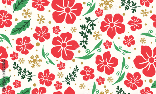 Christmas floral pattern background  with beautiful leaf and flower design.