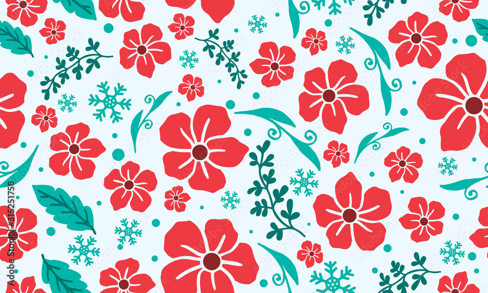 Christmas floral pattern background, with beautiful leaf and flower design.