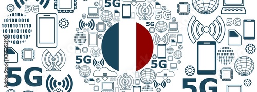 Mobile gadgets technology relative vector image. Circle frame with technology thin line icons. 5G Network Symbol. Flag of the France