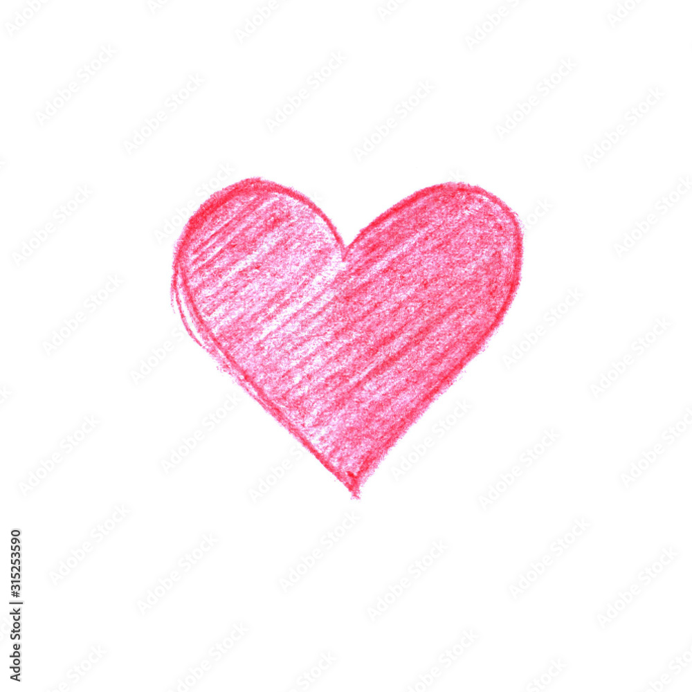 Hand drawn colored pencil stroke heart texture love. Romantic background of Valentine's day. Red, pink, blue