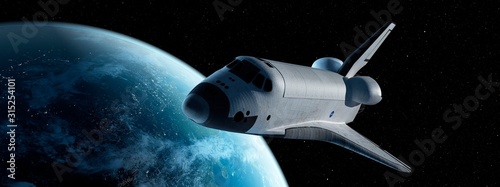Space shuttle in space, illustration