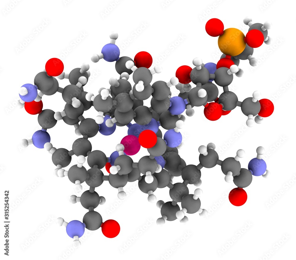 Hydroxocobalamin vitamin B12 molecule Hydroxocobalamin vitamin B12 molecule