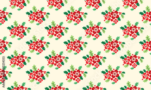 Unique Christmas floral pattern background, with beautiful leaf and red flower design.