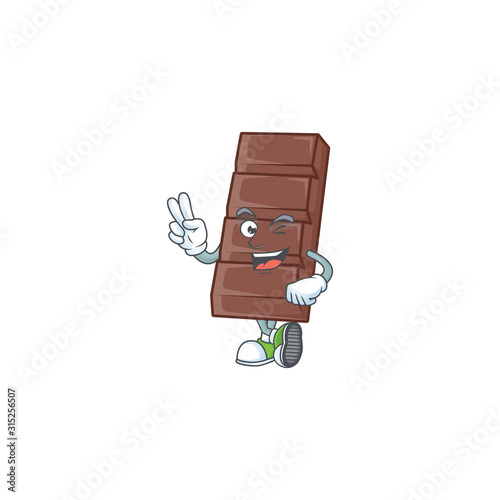cartoon mascot design of chocolate bar with two fingers