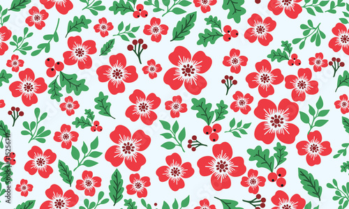 Christmas floral elegant pattern, with leaf and flower seamless concept.