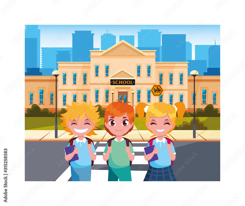 student children with school building of primary of background student children with school building of primary of background