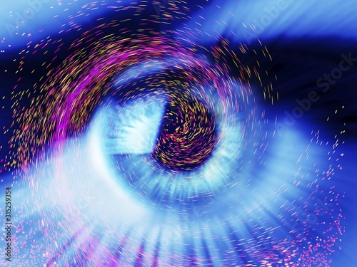 Eye and colourful particles