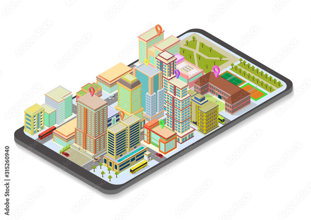 vector isometric city map on smart phone vector isometric city map on smart phone