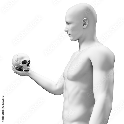 Fototapete 3D-Mosaik - Fototapete Person with human skull, Illustration