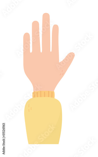 hand showing five fingers on white background