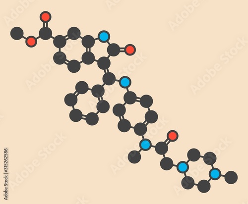 Nintedanib cancer drug molecule