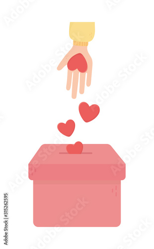 hand pushing hearts love in box charity and donation concept