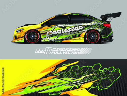 Car wrap design vector. Graphic abstract stripe racing background designs for wrap cargo van, race car, pickup truck, adventure vehicle. Eps 10